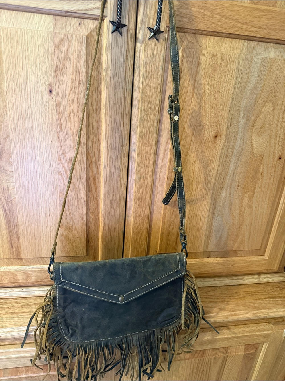 Myra Bag Black and Brown Fringed Suede Crossbody